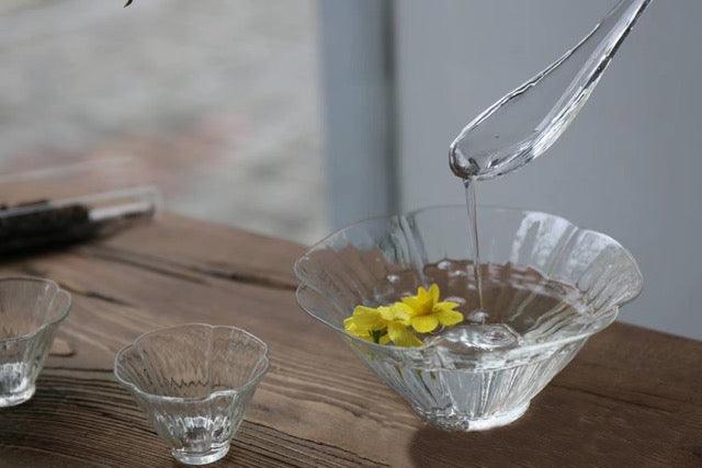 Japanese High Temperature Resistant Flower-shaped Glass Tea Bowl & Spoon Set | Chawan Set - mokupark.com